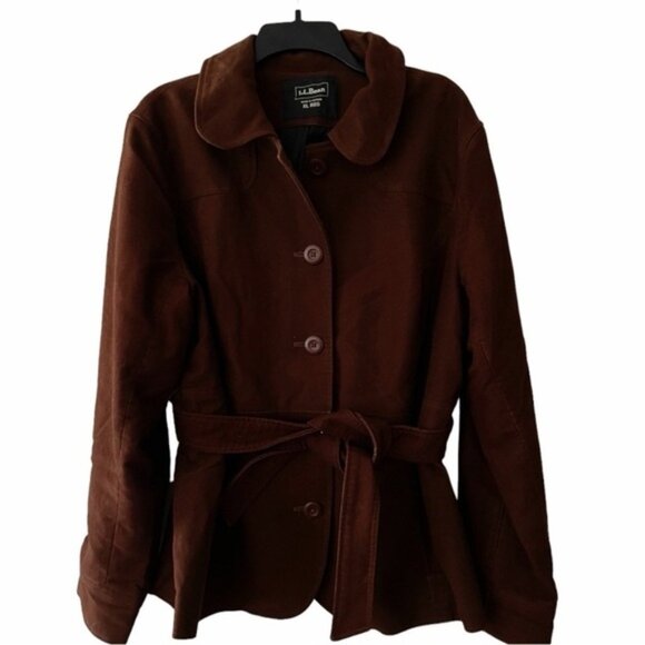 LL Bean Brushed Cotton Belted Barn Jacket Brown Size XL - Picture 2 of 10